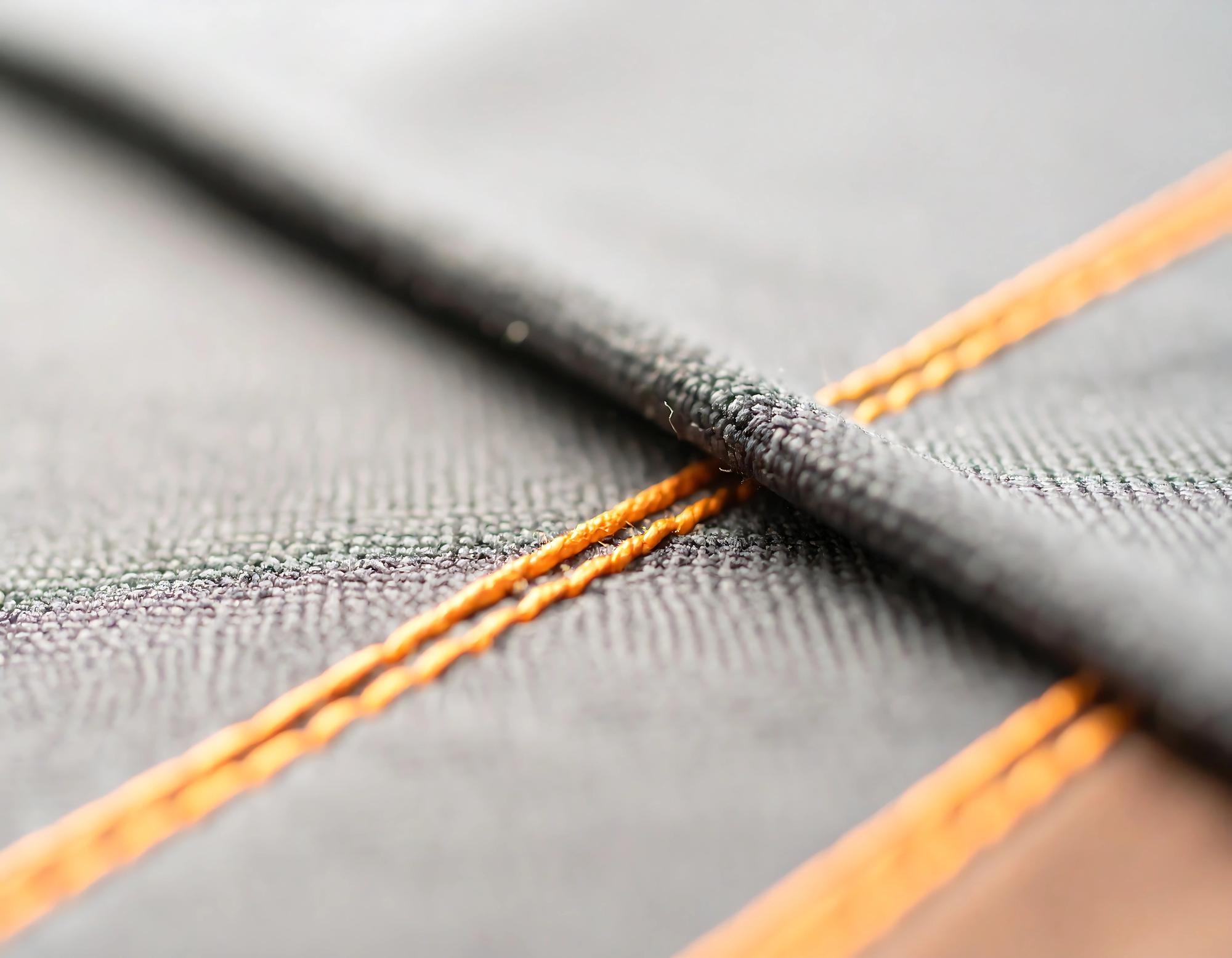 Close-up satin stitches on cotton