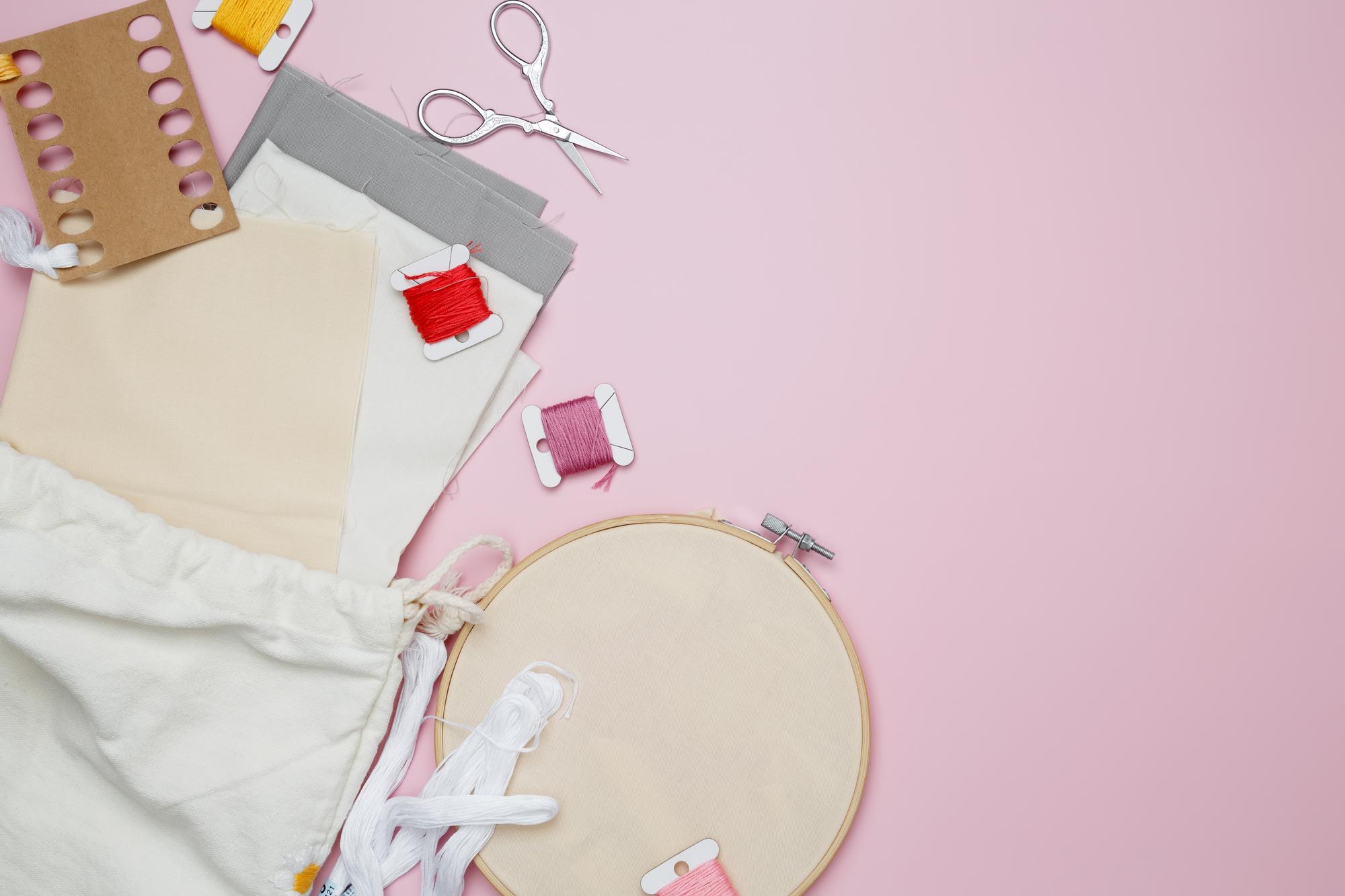 Flat-lay of embroidered goods ready to ship